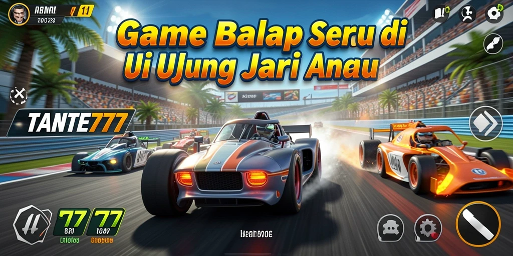 Tampilan gameplay TANTE777 dengan balapan seru dan mobil yang stylish.